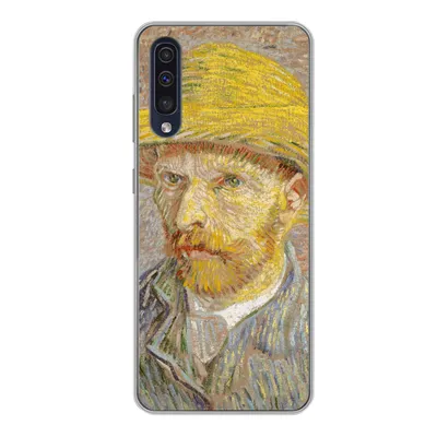 Produktbild von MuchoWow® Handyhülle Schutzhülle Hülle für Samsung Galaxy A50 Selbstbildnis mit Strohhut - Vincent van Gogh Silikon Softcase Handy Hülle - Mobiltelefonhülle