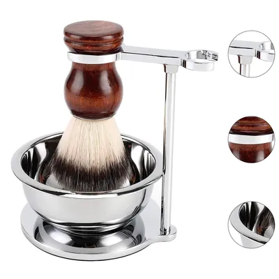Produktbild von Rasiererhalter aus Edelstahl mit Rasierschale und Rasierpinsel, geeignet für Gillette Fusion, Doppelklingen-Sicherheitsrasierer und Systemrasierer