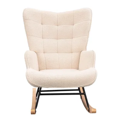 Immagine prodotto di Sedia a dondolo imbottita, sedia a dondolo ergonomica da giardino, 75 x 68 x 92 cm, per il soggiorno, beige