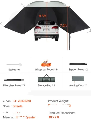 Obrázok produktu pre Markíza na vozidlo, prenosná, vodotesná, rozťahovací kryt, 10x7ft