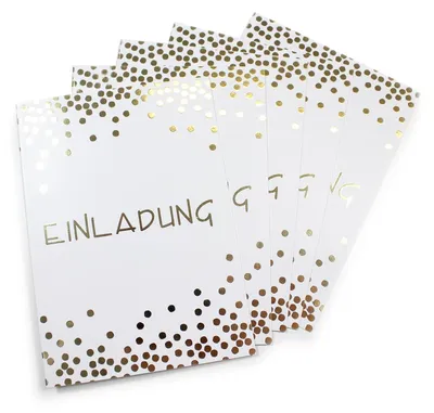 Produktbild von 10 Klapp-Einladungskarten Punkte Gold inkl. 10 weißen Briefumschlägen