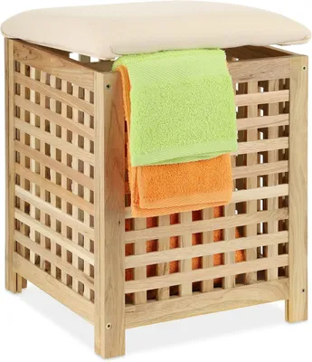 Productafbeelding van Wasmand met zitfunctie, 45 liter, afmetingen (hoogte x breedte x diepte): 50 x 39 x 39 cm, met opbergruimte, naturel