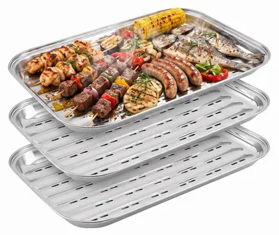 Immagine prodotto di Set di 3 padelle in acciaio inossidabile per barbecue