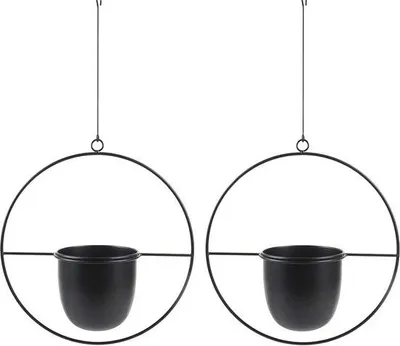 Immagine prodotto di Vasi sospesi, 2 cesti sospesi in metallo, vaso da fiori sospeso nero per piante, vaso da fiori minimalista per interni ed esterni, decorazione per la casa e l'ufficio