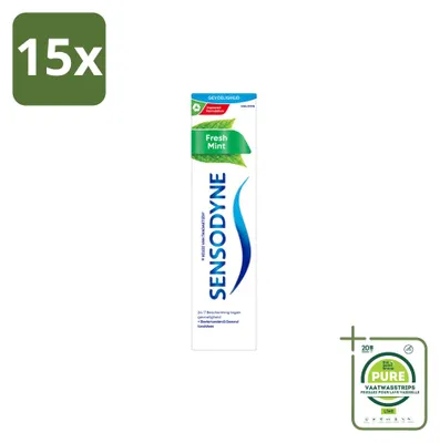 Image de 15 tubes de dentifrice Sensodyne Fresh Mint - 75 ml - Lot de 15 pièces