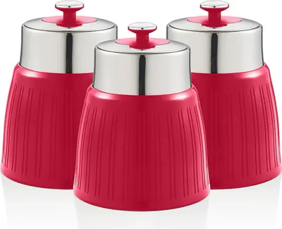 Produktbild von SWAN SWKA1024RN Retro Set 3 Aufbewahrungsdose 1,2 L Luftdicht, Gewürze Tee Kaffee Vintage Design Rot