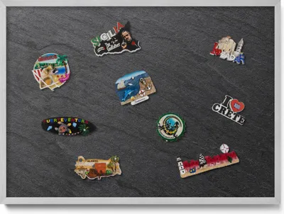 Produktbild von Magnetboard 70x50 cm – Silberner Rahmen – Steinwand-Struktur – Magnetische Tafel, Magnetwand – Metall Magnetische Tafel, Kinderzimmer