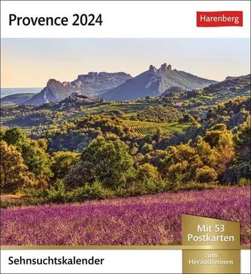 Produktbild von Provence Sehnsuchtskalender 2024. Foto-Kalender zum Aufstellen, mit 53 Postkarten zum Sammeln und verschicken. Dekorativer Tischkalender 2024. Auch zum Aufhängen