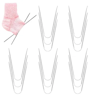 Produktbild von Set mit 15 Rundstricknadeln aus Edelstahl, 21 cm lang, in den Größen 2,0, 2,5, 3,0, 3,5 und 4,0 mm. Geeignet für Socken, Handschuhe und Mützen.
