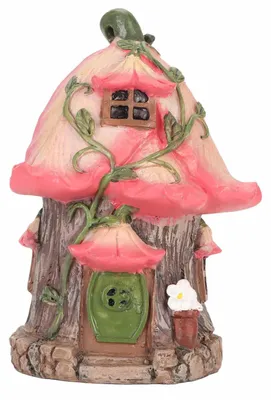 Feenhaus aus Harz, Gartenfigur, 16,8 x 11,2 x 11,2 cm, rosa