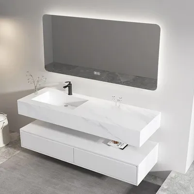 Produktbild von 360Home Waschbecken Set aus Keramik mit Schublade,Badezimmer LED-Spiegel Weiß 130*55cm