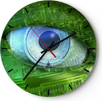 Produktbild von Wanduhr - Rund - Glasuhr - Computergrafik Abstraktion Prozessor - 40x40cm - Schleichendes Uhrwerk - Lautlos - zum Aufhängen bereit - Dekoration Modern - Wanddekoration aus Glas - C3AR40x40-0333