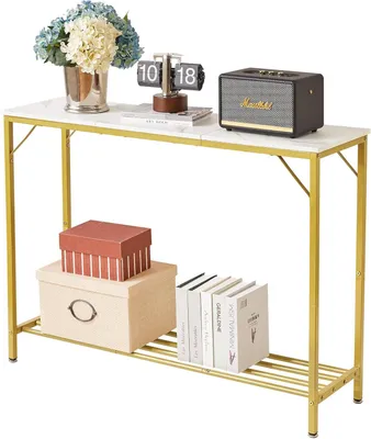 Immagine prodotto di Tavolino consolle HST006W, bianco e dorato, 107x30x78 cm, ideale per l'ingresso