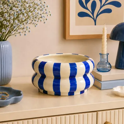 Image de Coupe décorative rayée multicolore, bleu blanc en Ø 15x8 cm