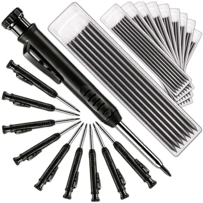 Immagine prodotto di Set di 10 pennarelli per fori profondi, matita da carpentiere, con 6 mine da 2,8 mm, pennarello per lavori edili, strumento per artigiani