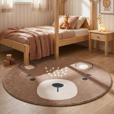 Produktbild von Volero - Waschbarer Spielteppich Rund - Sammy Bear Braun - Ø 100 cm - Kinderzimmer, Babyzimmer - Klassik