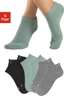Produktbild von LASCANA ACTIVE Sneakersocken Damen Sportsocken, Kurzsocken ohne Frottee Laufsocken 6 -teilig 2x schwarz, 2x mint, 2x grau meliert Größe 35/38