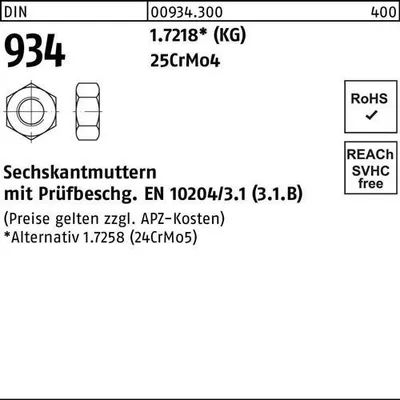 Produktbild von Sechskantmutter DIN 934 M 10 25CrMo4 100 Stück