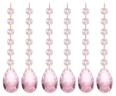 6 Kristall-Kronleuchter Hänger, 160 mm, tropfenförmig, rosa
