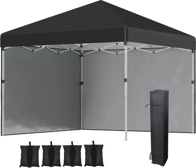 Produktbild von Outsunny Faltpavillon 2,97 x 2,97 m, Pavillon mit Seitenwänden, Campingzelt mit UV-Schutz, Partyzelt mit Sandsack, Gartenpavillon, Pop-Up-Zelt für Terrasse, Stahl, Schwarz