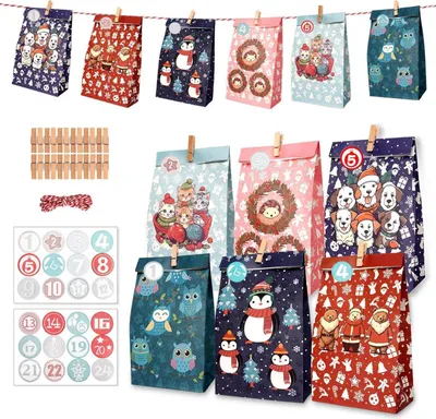Produktbild von Adventskalender 2024 zum Befüllen, Geschenktüten Papiertüten Kinderbasteln