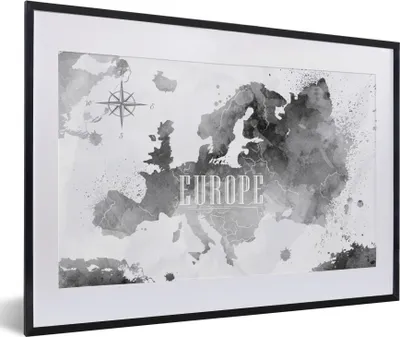 Produktbild von MuchoWow® MuchoWow® Gerahmtes Poster Aquarell - Weltkarte - Schwarz 60x40 cm - Poster mit zchwarzem Bilderrahmen - Schlafzimmer - Plakat in Rahmen - Drucken