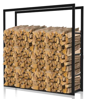 Obrázok produktu pre Regál na drevo Ikodm, 100 × 40 × 25 cm, kovový, čierny, jednodielny, nosnosť do 150 kg, stabilný a úsporný