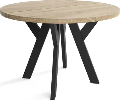 Obrázok produktu pre Okrúhly jedálenský stôl LOFT, rozťahovací priemer stola: 100 cm až 200 cm, farba stola do obývačky: SONOMA, s drevenými nohami v čiernej farbe