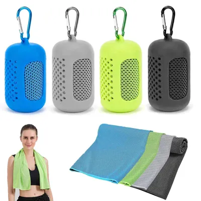 Imagen del producto de Toallas deportivas refrescantes, juego de 4 unidades, 30 x 90 cm, con funda de silicona, ideales para fitness y actividades al aire libre