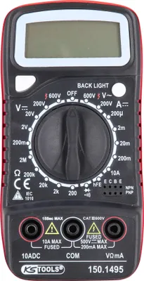 Produktbild von KS Tools 150.1495, Digitales Multimeter, Hand-Multimeter, 0.2 - 600 V, 200 - 600 V, 200 - 2000000 Ohm, Kunststoff, Gummi