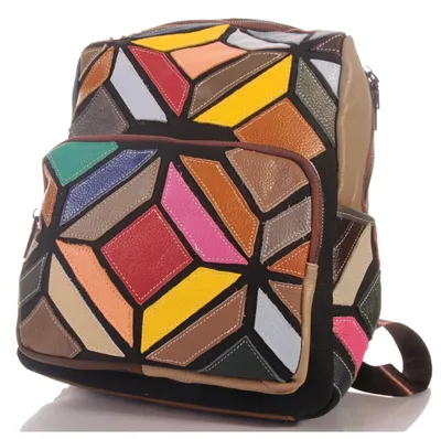 Produktbild von Handgefertigter City Backpack Pachwork Rucksack Leder bunt 30702