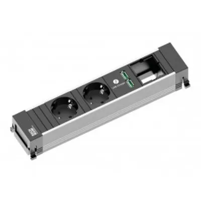 Image de Bachmann POWER FRAME - taille M - bloc multiprise - CA 250 V - entrée, entrée GST18i3 - prises de sortie : 2 (2 x USB, 2 x CEE 7/3) - cordon de 20cm - noir, aluminium anodisé (916.0514)