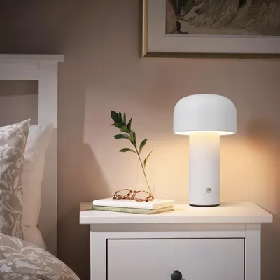 Image de ZMH Lampe de table Sans fil Batterie Lampe de table LED Lampe de chevet Rechargeable 2W Lampe champignon Dimmable Salon Lampe de nuit USB Petite lampe de nuit Moderne Blanc pour bureau Table de nuit Chambre à coucher