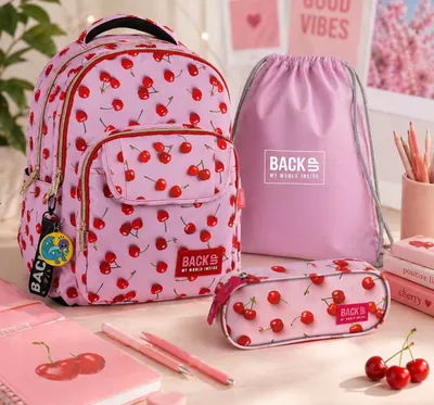 Obrázek produktu pro 3TLG Cherry Cherry set školní batoh brašna penál sportovní taška pro dívky třešně cherry