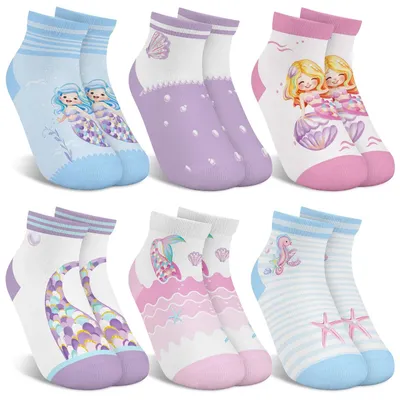 Imagen del producto de Omgoods - 6 pares de calcetines cortos para niñas con adorables estampados de dibujos animados - Talla 2-5 años