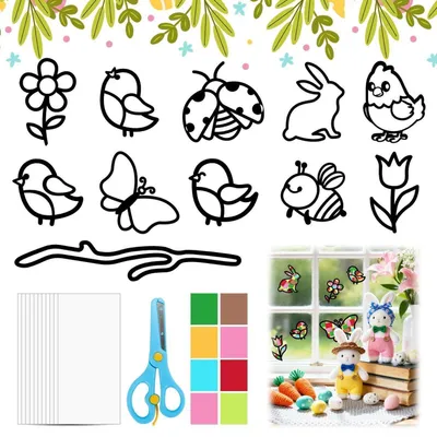 Produktbild von Bastelset Fensterbilder Frühling Ostern 22 Teile mit Blumen, Küken, Schmetterlingen