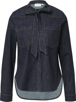 Produktbild von comma Damen Bluse aus weichem Denim mit Schluppe, Stehkragen und Knopfleiste, Regular-Fit