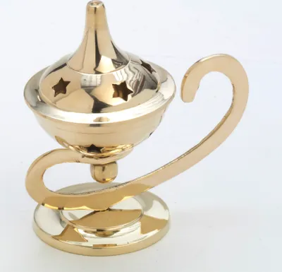 Produktbild von Räuchergefäß, Räucherschale Lampe "Stern" aus Messing Gold Höhe 11 cm für Räucherkohle
