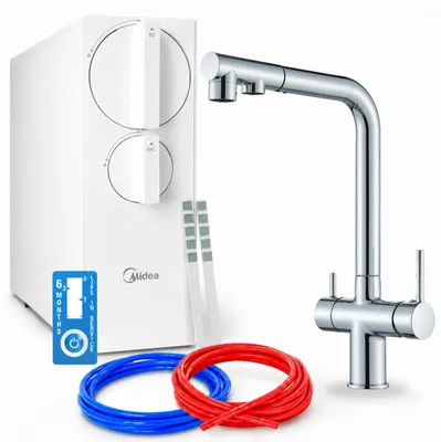 Productafbeelding van Omgekeerde osmose waterfilterset Ari 800 Gpd met mengkraan, perlator, uittrekbare en 360 graden draaibare uitloop, chroom en messing