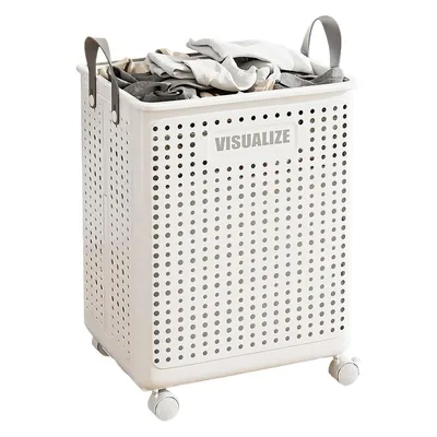 Produktbild von Wäschekorb,Wäschebox,Tragekorb mit Griffen,37.5*36*55cm,Platz für 24 Kleidungsstücke, mit Rollen, faltbar, weiß
