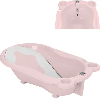 Produktbild von Kikkaboo Babybadewanne Kai, Thermometer Wanneneinlage Wasserablauf Ablagefächer rosa