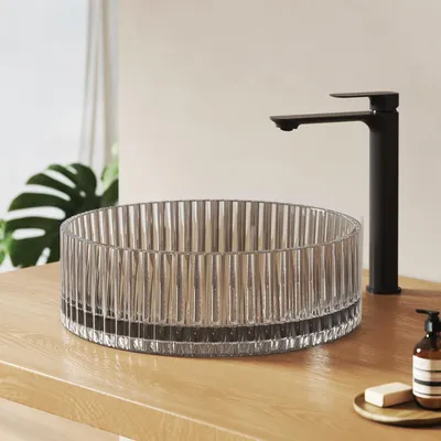Immagine prodotto di Lavabo in vetro EMKE, forma rotonda, 40 x 40 x 12 cm, colore grigio trasparente