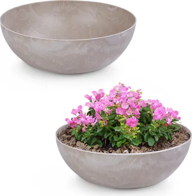 Produktbild von Pflanzschalen für draußen Dekoschalen rund sand beige 2x 37 cm