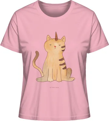 Produktbild von Mr. & Mrs. Panda Basic Shirt Damen Einhorn Katze Größe M - Baumwolle Pink - Geschenk, Unicorn, Oberteil, Mit Spruch, Glitzer, Regenbogen, T-Shirt, Einhornkatze