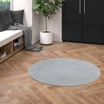 Produktbild von Steffensmeier Kurzflor Teppich Barcelona -Rund, Wohnzimmerteppich modern, strapazierfähig und pflegeleicht, Grau, Größe: Ø 200 cm