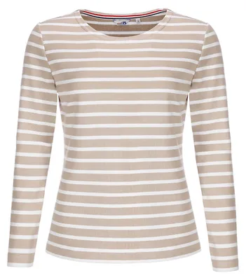 Produktbild von modAS Damen Shirt Streifenshirt 1/1-Arm - Ringelshirt Langarmshirt Damen Gestreift - Longsleeve Shirt mit Streifen aus Baumwolle in Sand-Weiß Größe 50