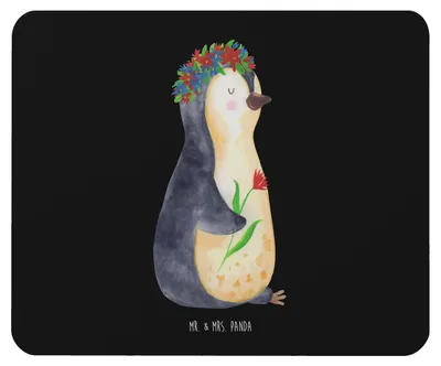 Produktbild von Mr. & Mrs. Panda Mousepad Pinguin Blumen - Schwarz - Geschenk, pc mausunterlage, Mouse Pad, Geschenkidee, laptop mauspad, Motivation, Blumenliebe, Wunderschön, Leben