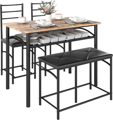 Produktbild von Esstisch-Set – Esstisch – Esszimmer-Set – Küchentisch – Sitzgruppe – Kompaktes Design – Industrielles Metall & MDF