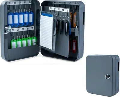 Produktbild von 1x Schlüsselkasten für 30 Schlüssel inkl. Anhänger und seitl. Einwurfschlitz grau