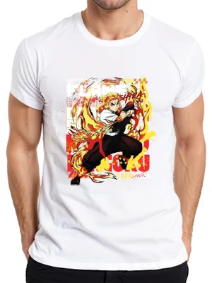 Productafbeelding van Kyojuro Rengoku, Vuurpilaren, Kimetsu no Yaiba, Anime, Heren T-shirt, Wit, 3XL